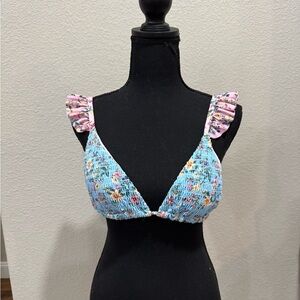 Floral Blue and Pink Women's Bikini Top